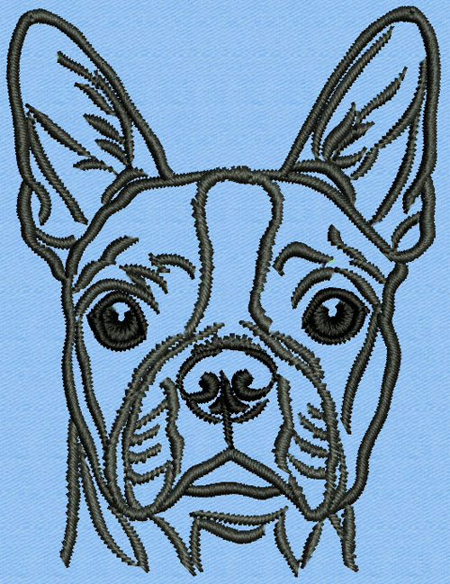 Boston Terrier Portrait #1 - 2" Small Embroidery Design - Click Image to Close