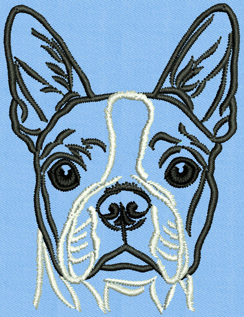 Boston Terrier Portrait #1 - 3" Medium Size Embroidery Design - Click Image to Close