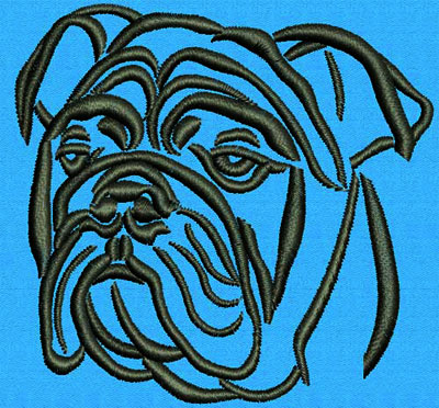 Bulldog Portrait #1 - 6" Large Size Embroidery Design - Click Image to Close