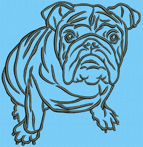 Bulldog Sitting #1 - 3" Medium Size Embroidery Design - Click Image to Close