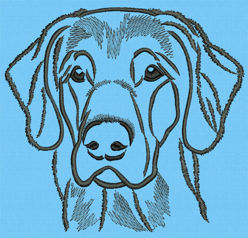 Flat-Coated Retriever Portrait #1 - 6" Large Embroidery Design - Click Image to Close