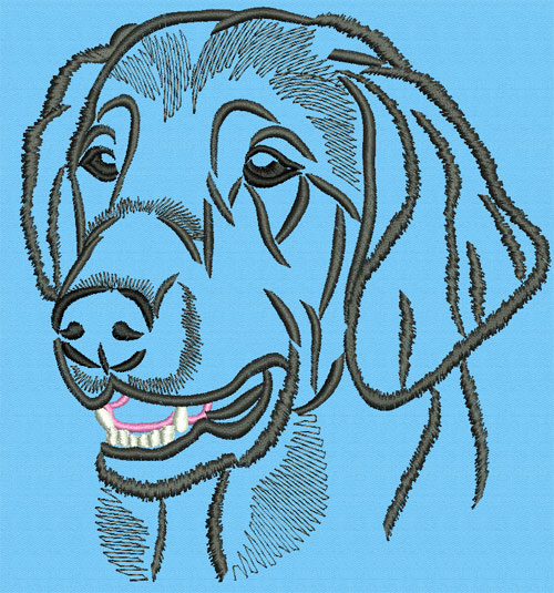 Flat-Coated Retriever Portrait #2 - 6" Large Embroidery Design - Click Image to Close