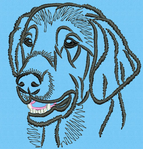 Flat-Coated Retriever Portrait #2 - 2" Small Embroidery Design - Click Image to Close
