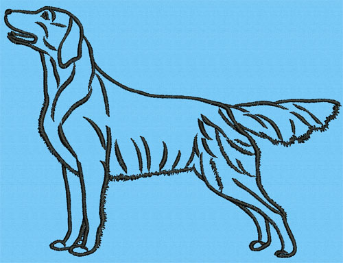 Flat-Coated Retriever Standing #1 - 6" Large Embroidery Design - Click Image to Close