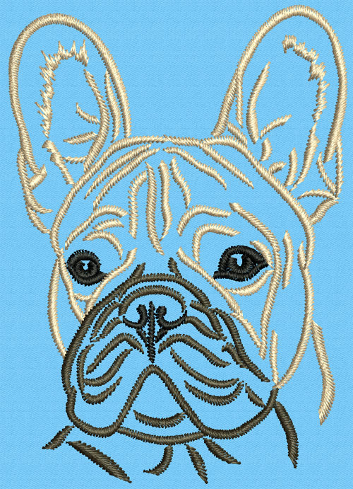 French Bulldog Portrait #1 - 2" Small Embroidery Design - Click Image to Close