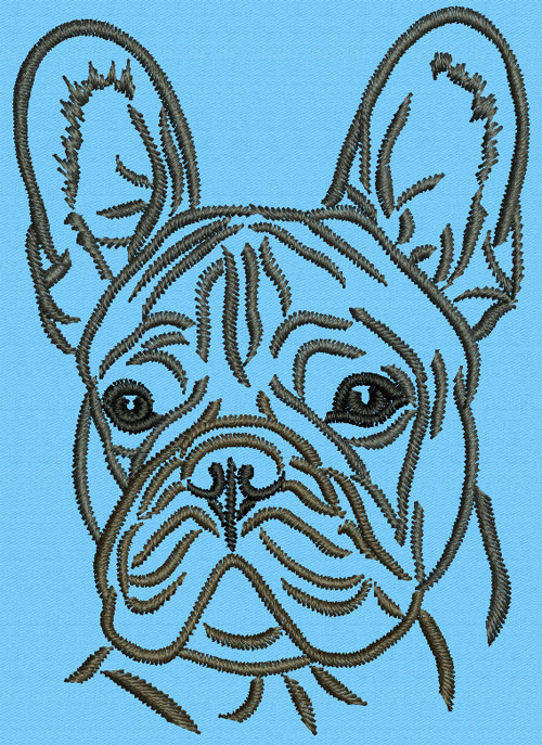 French Bulldog Portrait #1 - 2" Small Embroidery Design - Click Image to Close