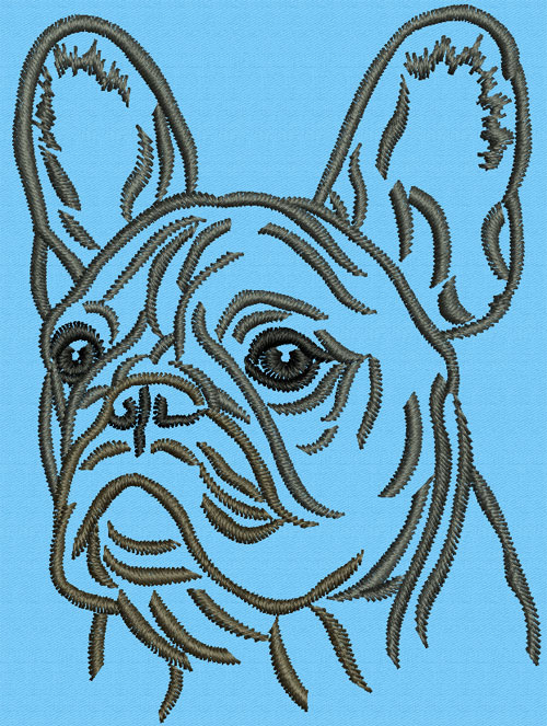 French Bulldog Portrait #2 - 2" Small Embroidery Design - Click Image to Close