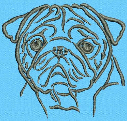 Pug Portrait #1 - 6" Large Size Embroidery Design - Click Image to Close