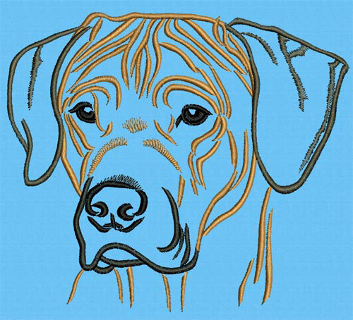 Rhodesian Ridgeback Portrait #1 -6" Large Size Embroidery Design - Click Image to Close