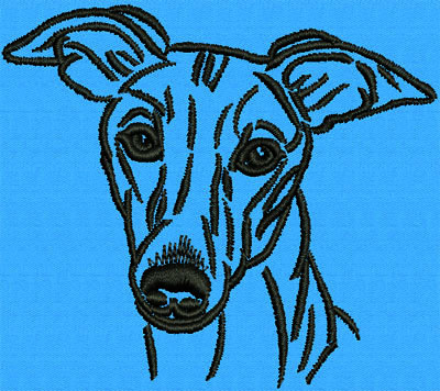 Whippet Portrait #1 - 2" Small Size Embroidery Design - Click Image to Close