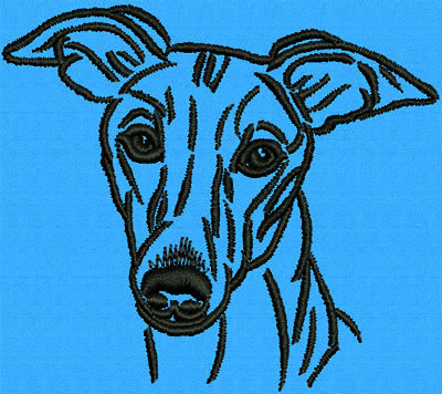 Whippet Portrait #1 - 6" Large Size Embroidery Design - Click Image to Close