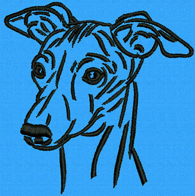 Whippet Portrait #2 - 2" Small Size Embroidery Design - Click Image to Close
