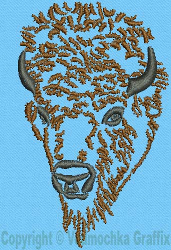Bison Portrait #1 - 2" Small Size Embroidery Design - Click Image to Close