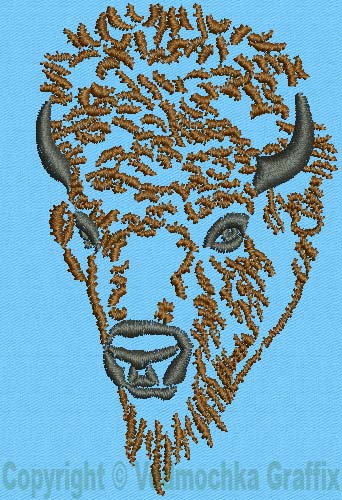 Bison Portrait #1 - 3" Medium Size Embroidery Design - Click Image to Close