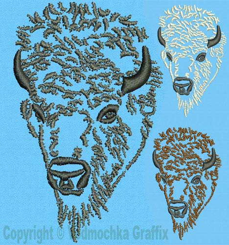Bison Portrait #1 - 3" Medium Size Embroidery Design - Click Image to Close