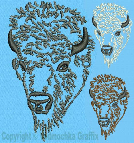 Bison Portrait #1 - 2" Small Size Embroidery Design - Click Image to Close