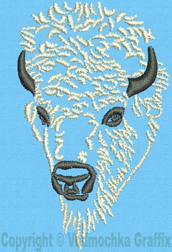 Bison Portrait #1 - 2" Small Size Embroidery Design - Click Image to Close