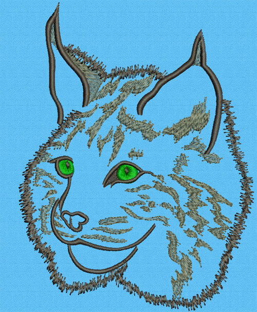 Bobcat Portrait #1 - 2" Small Size Embroidery Design - Click Image to Close