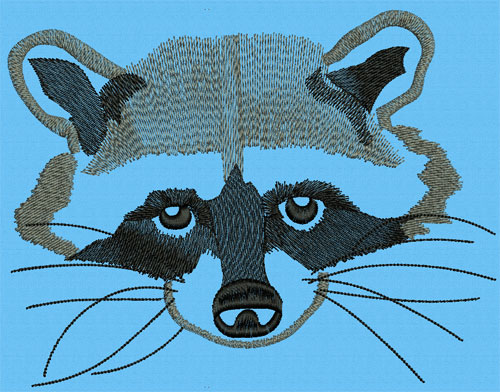 Raccoon Portrait #1 - 6" Large Size Embroidery Design - Click Image to Close