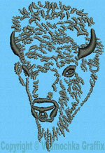 Bison Portrait #1 - 6" Large Size Embroidery Design