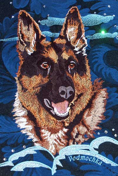 German Shepherd Portrait © 2006 Vadmochka Graffix - Embroidery Portrait Original on Canvas - Click Image to Close